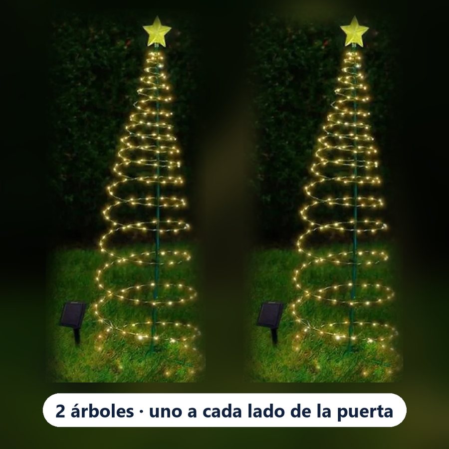 Dos árboles espirales solares encendidos, uno al lado del otro