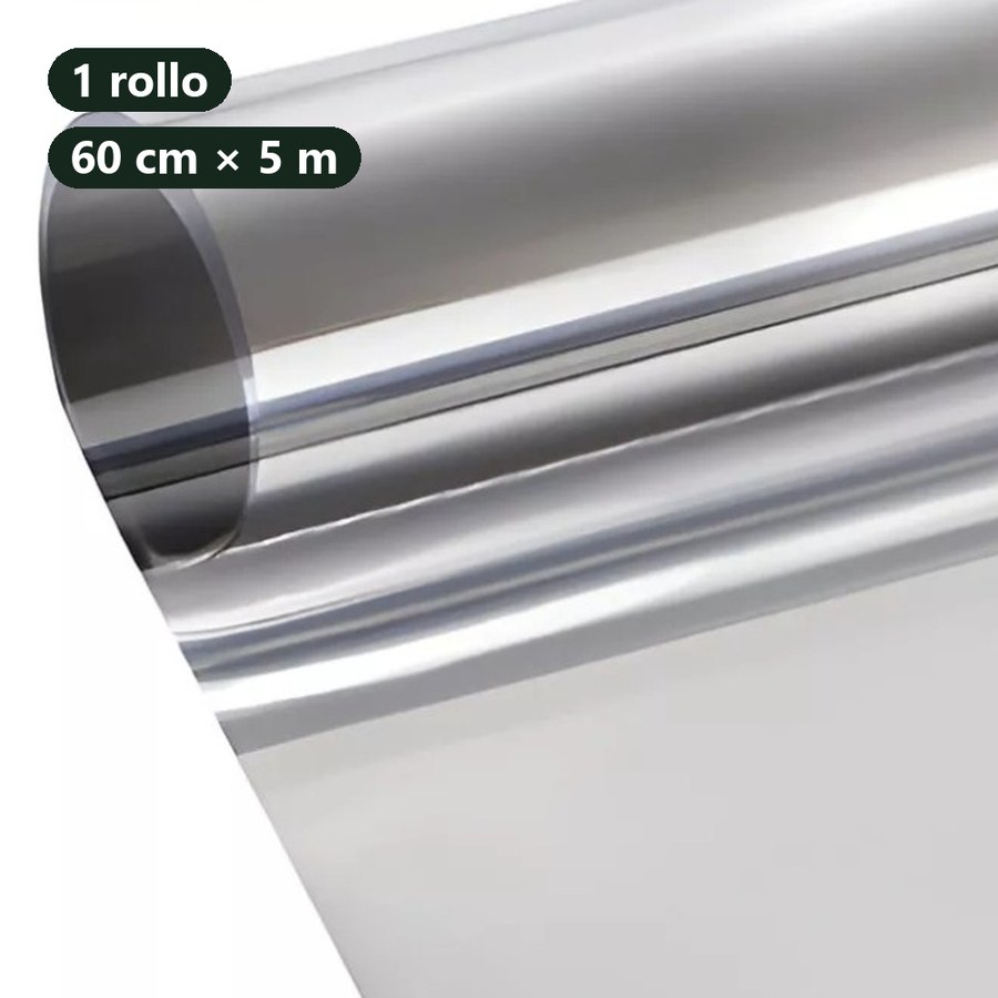 Lo que recibes: 1 rollo de lámina plateada efecto espejo de 60 cm por 5 m