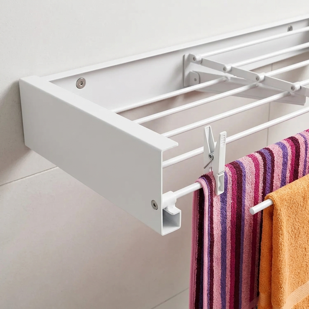 Tendedero de Ropa Plegable Retráctil de Pared 80cm | Secado Eficiente y Discreto | + Regalo: Alfombra de baño absorbente antideslizante en ambiente
