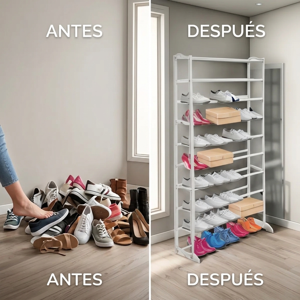 Zapatero 9 Niveles Vertical | Ordena tu calzado sin ocupar espacio | + Regalo: Protector de Talón de Silicona en uso